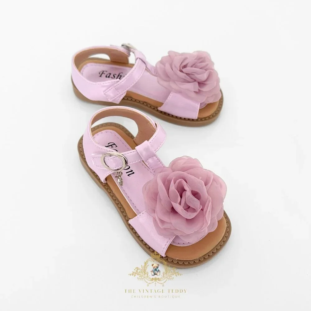 NWT Pretty Little Girls Sandals Childrens Shoes Lovely Fabric Rose Lavender 9